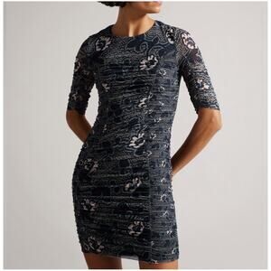 Ted Baker Velvit Blue Floral Sheer Sleeve Dress Size 1 (S/4)